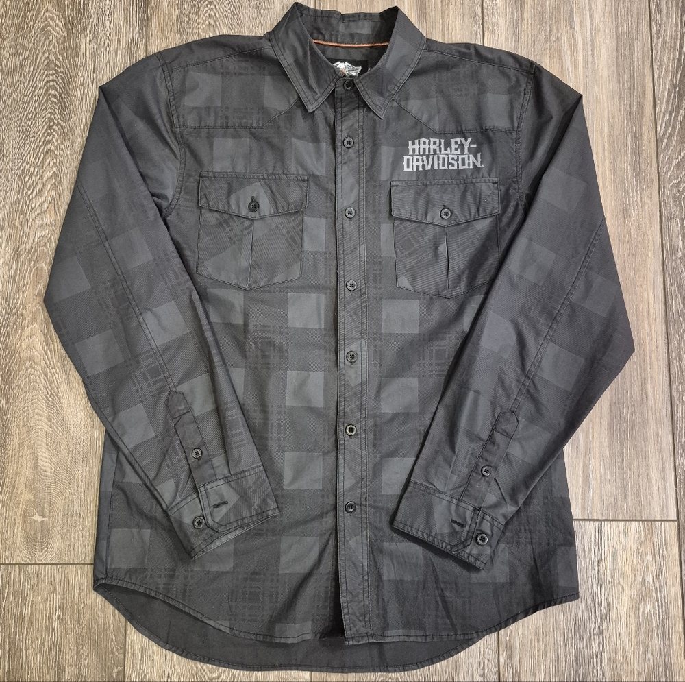 Harley Davidson Performance Long Sleeve Button Down Shirt SZ L. Snap Down Collar